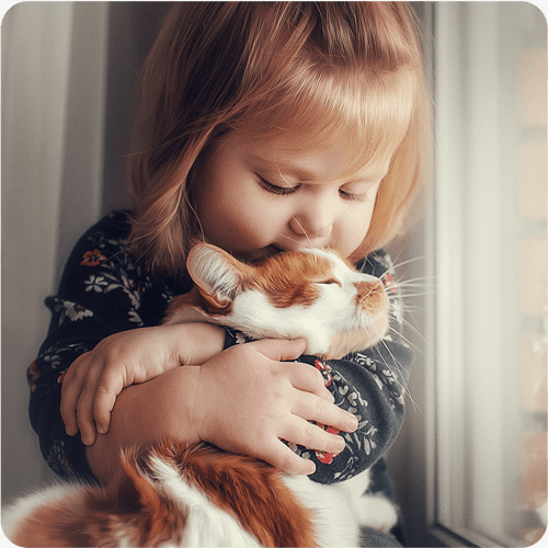 Kind und Katze schmusen - dabei kann der Katzenschnupfen-Erreger übertragen werden